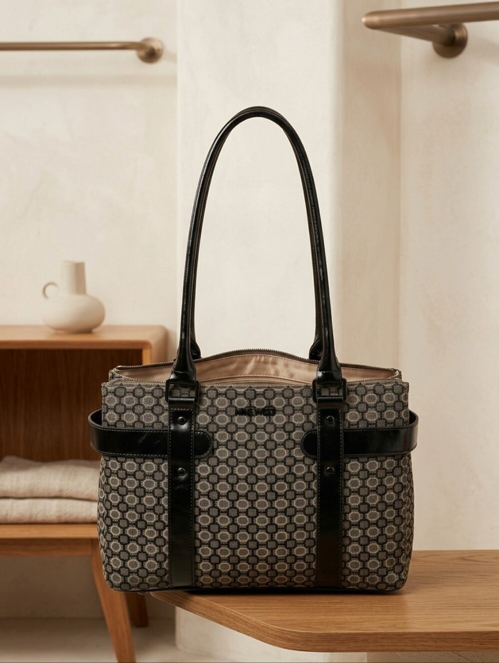 Nine West Monogram Shoulder Bag With Faux Leather Trim